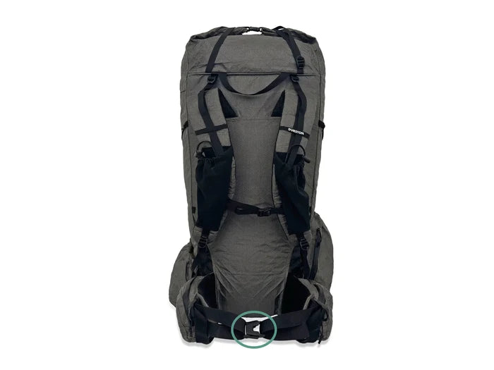 Durston Kakwa backpack hip belt buckle location diagram