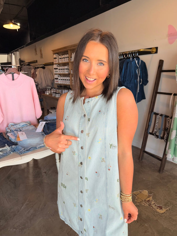 Embroidered  Denim Dress