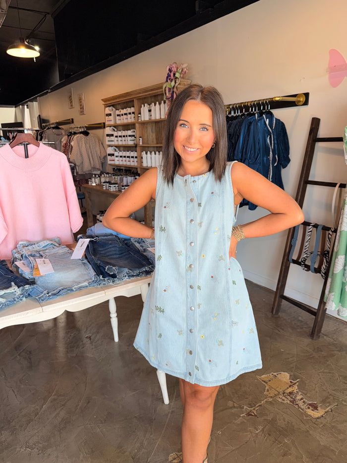Embroidered  Denim Dress