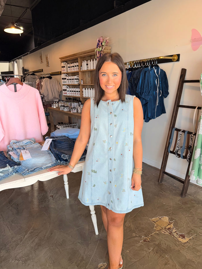 Embroidered  Denim Dress