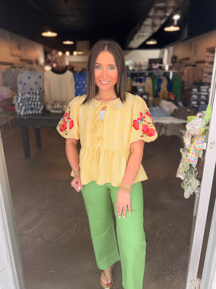 Embroidered Gingham Top