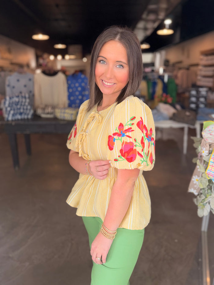 Embroidered Gingham Top