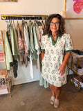 Embroidered Green Floral Dress