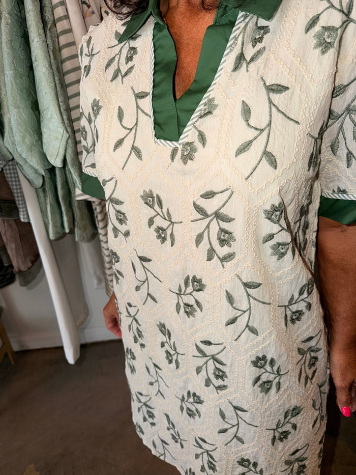 Embroidered Green Floral Dress