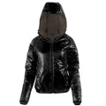 Enlightened Equipment Torrid Apex Jacket Women's in black – front studio view, hood up