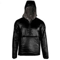 Enlightened Equipment Torrid Apex Pullover Men's in black – front studio view, hood up