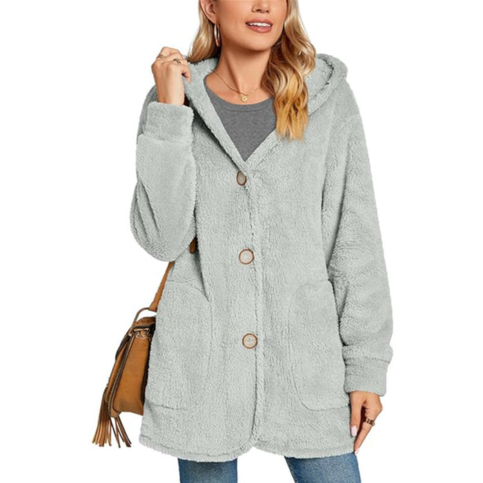European And American Plush Hooded Button Pocket Cardigan Casual Coat - Livefree
