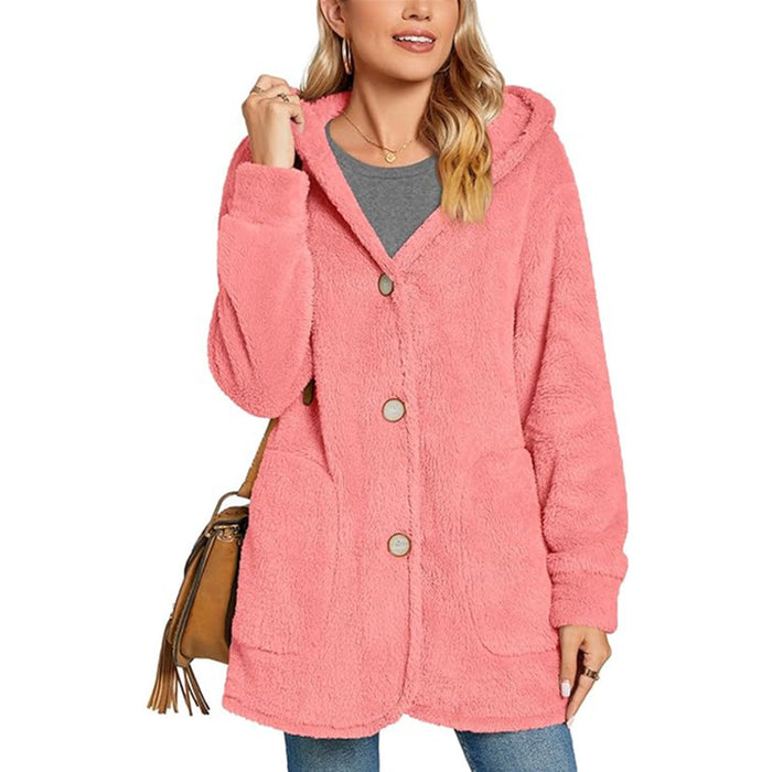 European And American Plush Hooded Button Pocket Cardigan Casual Coat - Livefree