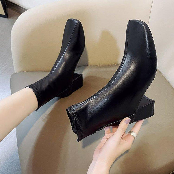 European And American Style Square Head Back Zip Short Boots Women's - Livefree