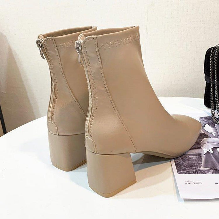 European And American Style Square Head Back Zip Short Boots Women's - Livefree
