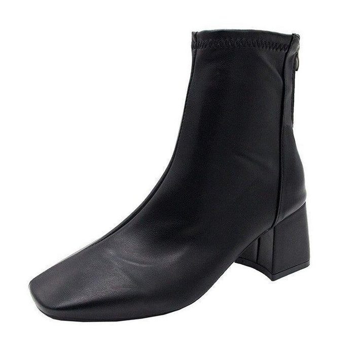 European And American Style Square Head Back Zip Short Boots Women's - Livefree
