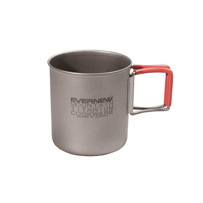 EVERNEW Ti 400FH Mug – titanium mug with red folding handle, front studio view