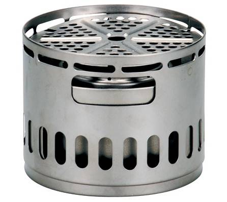 EVERNEW Ti Alcohol Stove DX set – top view of titanium windscreen stand, studio