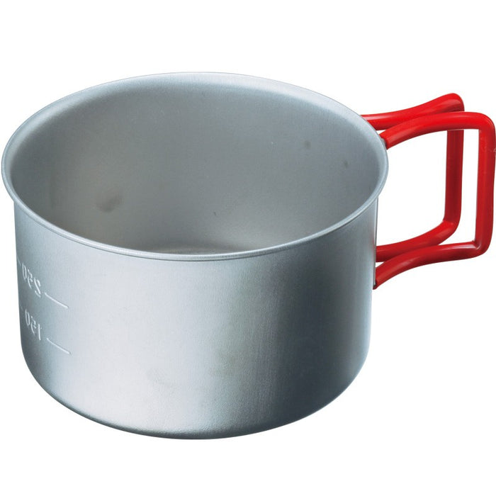 EVERNEW Ti Cup 400FD – titanium cup with red folding handle, front studio view