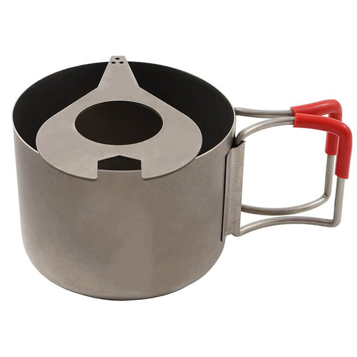 EVERNEW Ti Drip Ring – ring placed on top of a titanium cup, studio view