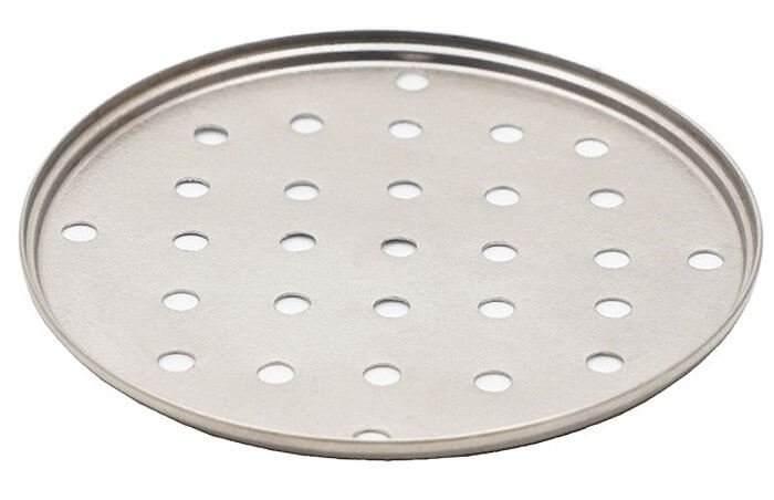 EVERNEW Ti Steam Dish – perforated titanium steamer plate, top studio view