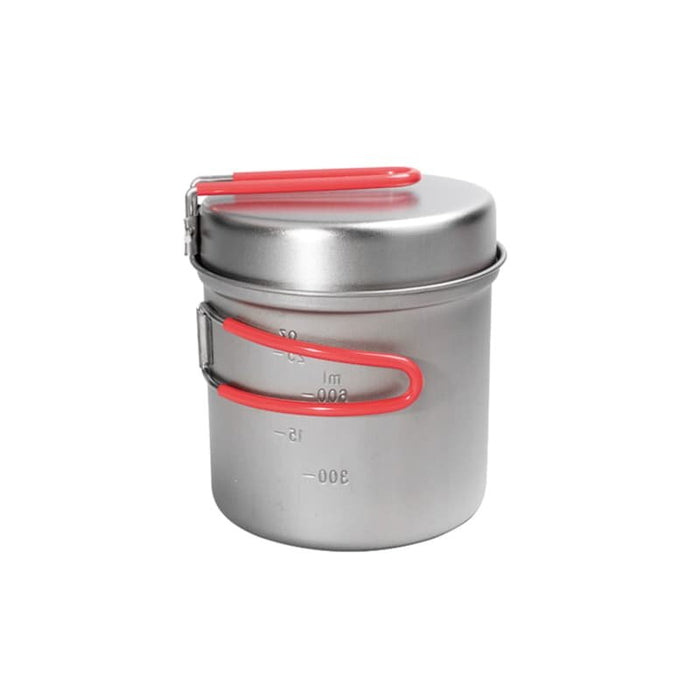 EVERNEW Ti UL Deep Pot 900ml + 250ml – nesting titanium pot set with red handles, studio view