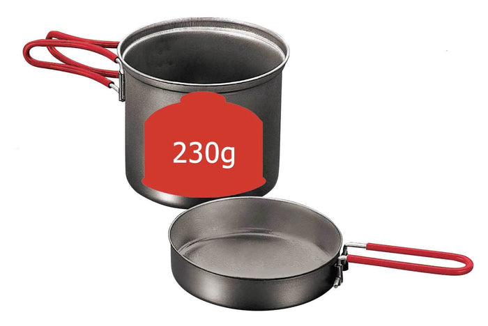 EVERNEW Ti UL Deep Pot 900ml + 250ml – pot and pan set, callout showing a 230g gas canister fits inside