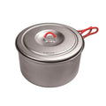 EVERNEW Ti Ultralight Pot 1300ml – titanium pot with lid and red folding handle, angled studio view