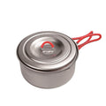 EVERNEW Ti Ultralight Pot 600ml – titanium pot with lid and red folding handle, angled studio view