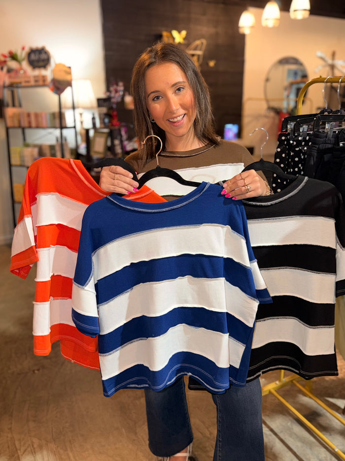Exposed Seam Striped Tops