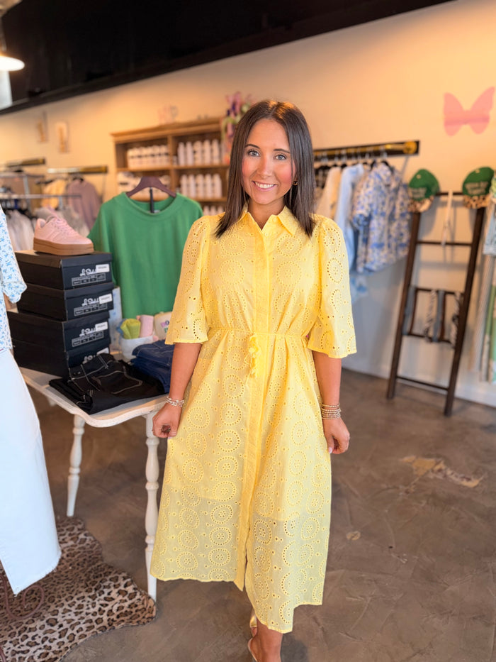 Eyelet Collared Midi Dress