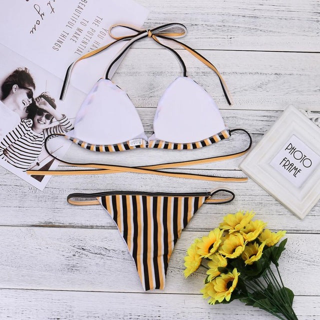 Fabulous Women Bikini Sexy Stripe Printing Set - shop.livefree.co.uk