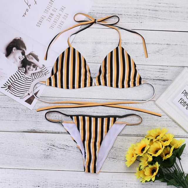 Fabulous Women Bikini Sexy Stripe Printing Set - shop.livefree.co.uk
