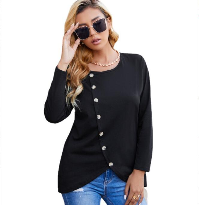 Fashion New Button Long Sleeve Casual Round Neck T-Shirt Casual Women's Top - Livefree