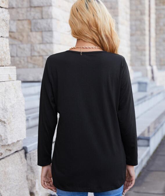 Fashion New Button Long Sleeve Casual Round Neck T-Shirt Casual Women's Top - Livefree