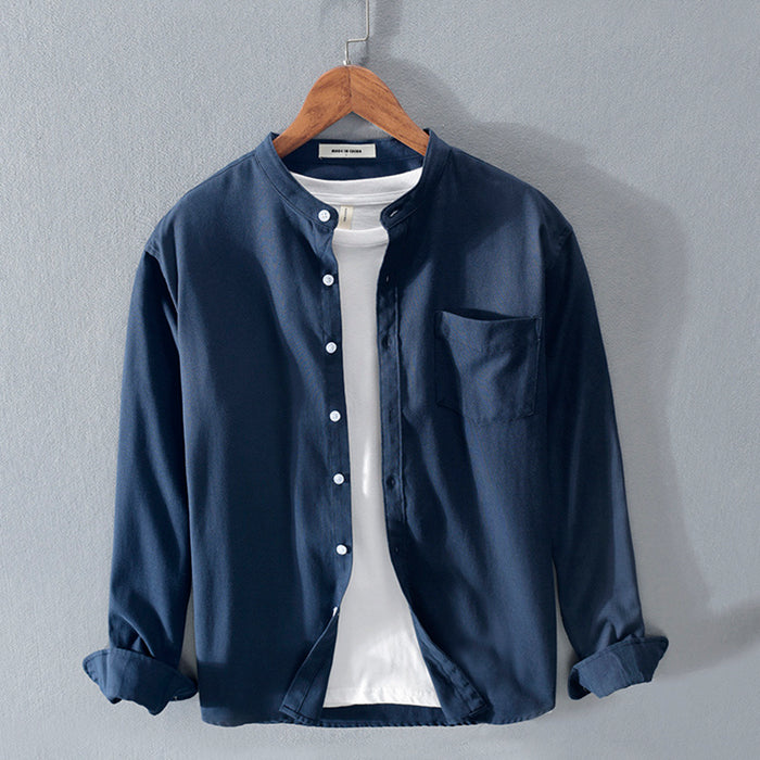 Fashion Stand-Up Collar Solid Color Simple Youth Long-Sleeved Cotton Shirt - Livefree