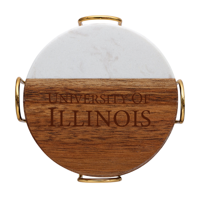 Fighting Illini Marble & Acacia Wood 4-Pack Coasters