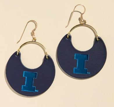 Fighting Illini Navy Block I Leather Hoop Earrings