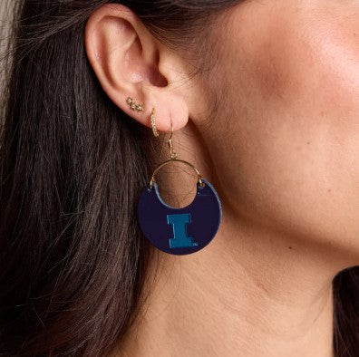 Fighting Illini Navy Block I Leather Hoop Earrings