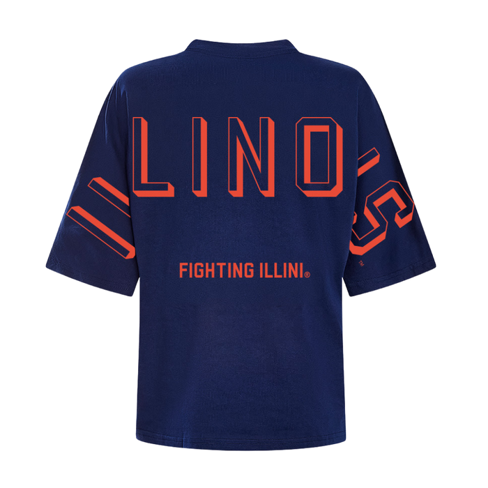 Fighting Illini Navy Front & Back Oversize Tee