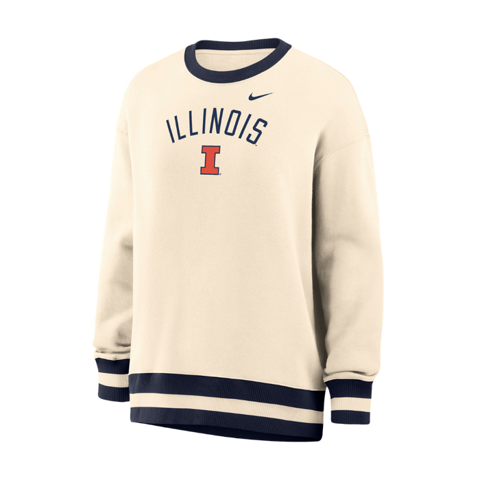 Fighting Illini Nike Pheonix Fleece Oversize Arch Illini Natural Crewneck