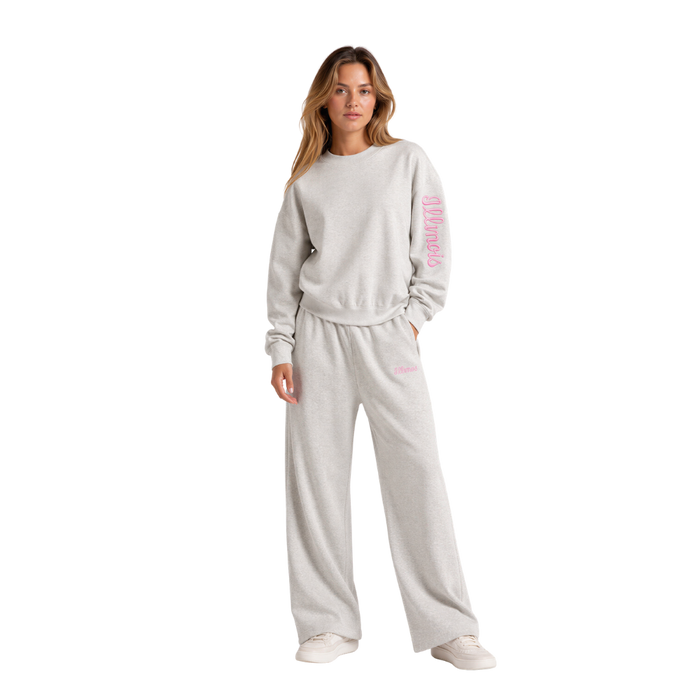 Fighting Illini Ribbed Straight Leg Grey Script Embroidered Joggers
