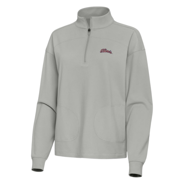 Fighting Illini Women's Antigua Grey Script Sueded Half Zip
