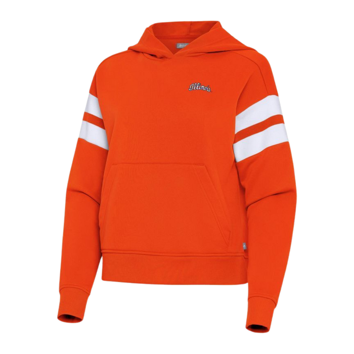 Fighting Illini Women's Antigua Script Stripe Sleeve Orange Hoodie