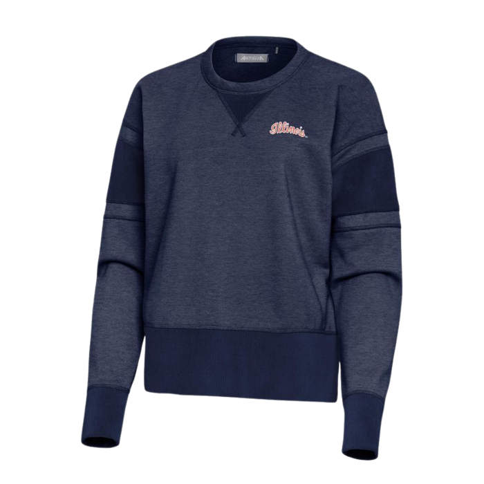 Fighting Illini Women's Navy Antigua Sueded Script Crewneck