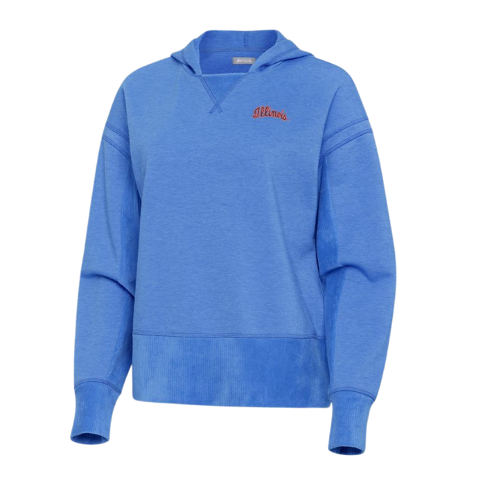 Fighting Illini Women's Powder Blue Sueded Script Antigua Hoodie
