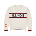 Fighting Illini Women's V-Neck Striped Grey Wordmark Sweater