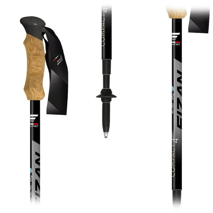 FIZAN Compact 4 Trekking Poles – cork grip and strap detail, studio view