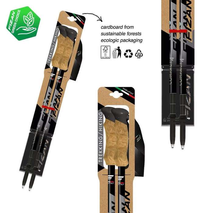 FIZAN Compact 4 Trekking Poles – poles folded in retail cardboard packaging