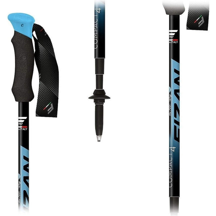 FIZAN Compact 4 Trekking Poles – blue cork grip and strap detail, studio view