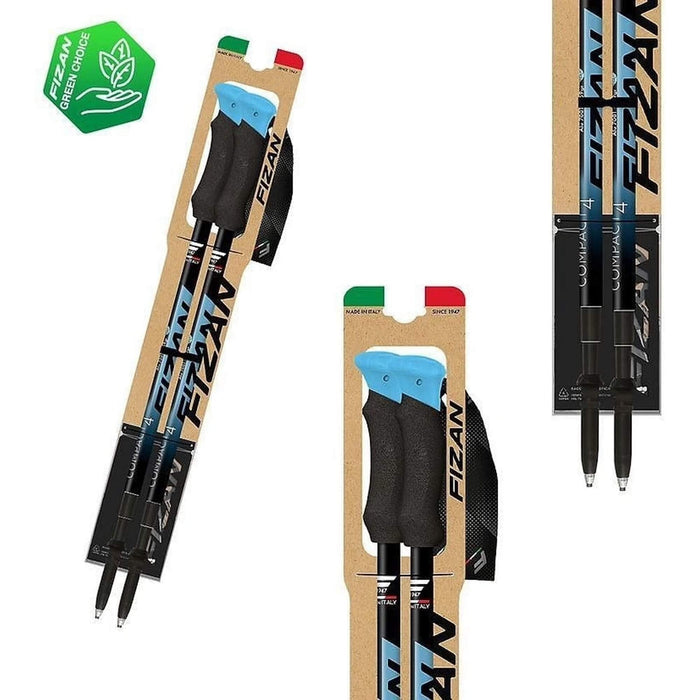 FIZAN Compact 4 Trekking Poles – blue poles folded in retail cardboard packaging