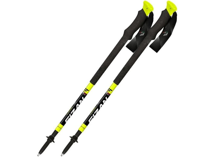 FIZAN Compact Pro Trekking Poles – pair of black and yellow poles, angled studio view