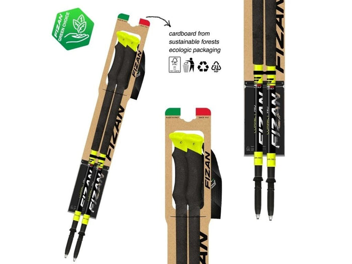 FIZAN Compact Pro Trekking Poles – poles in recyclable cardboard packaging, studio view