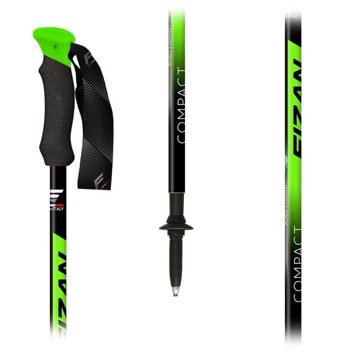 FIZAN Compact Trekking Poles – green rubber grip and strap detail, studio view