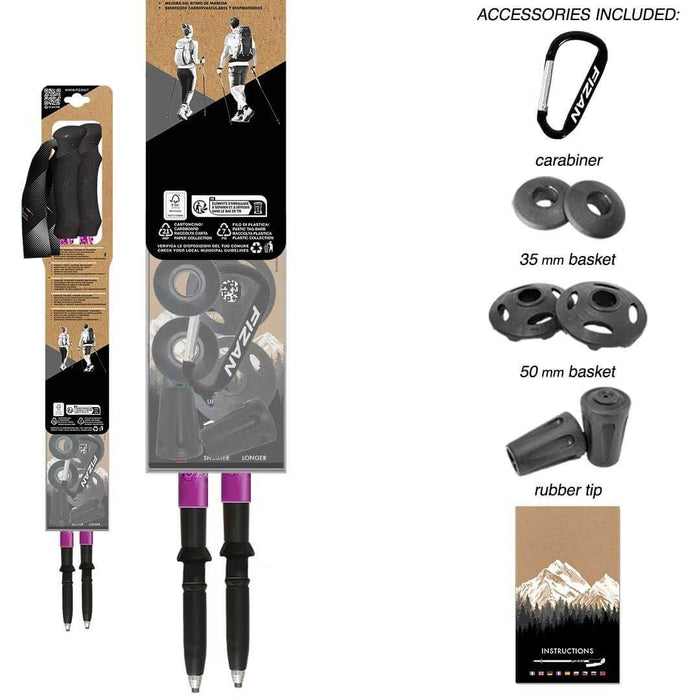 FIZAN Compact Trekking Poles – purple poles folded in retail blister packaging